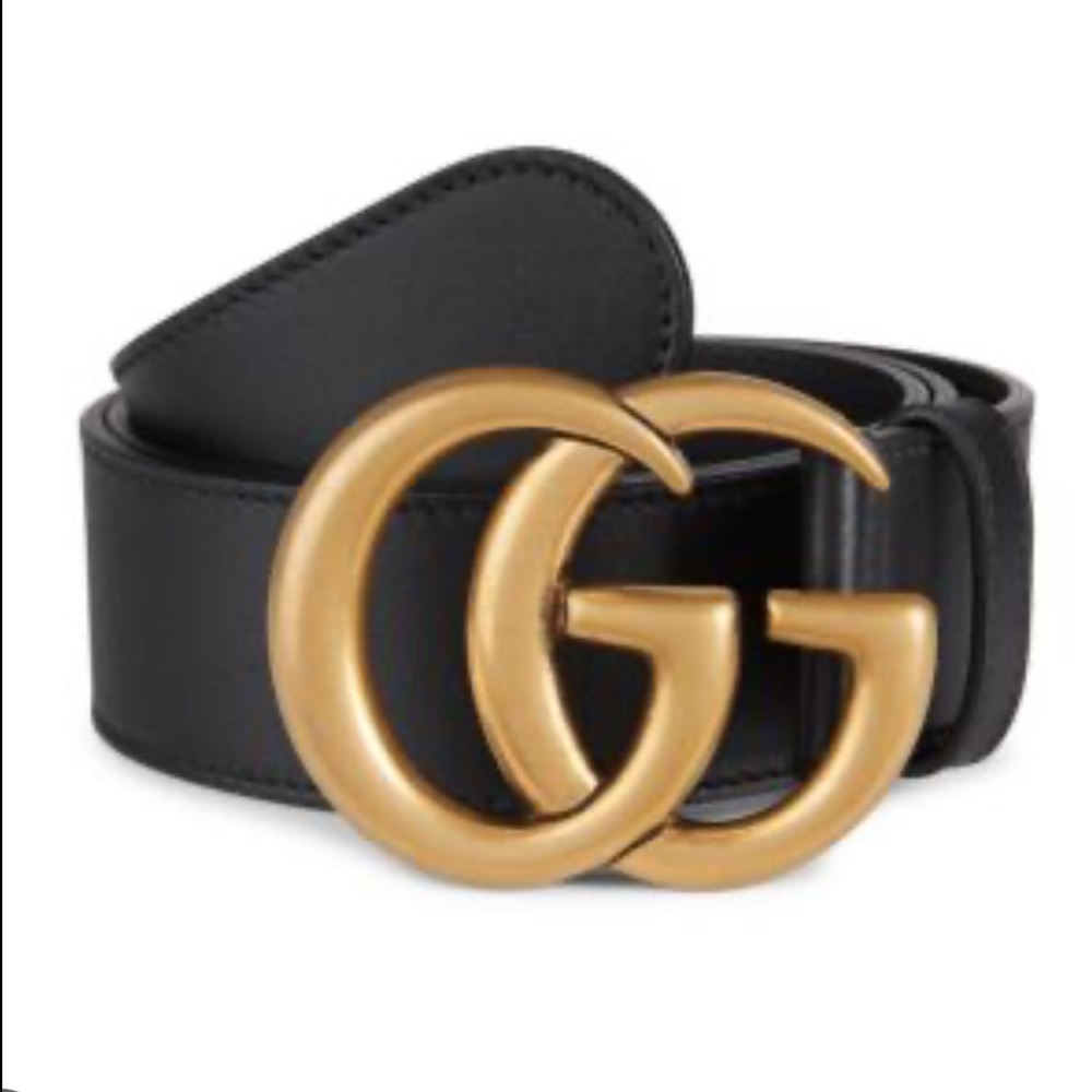Gucci Black Leather Belt with Gold GG Buckle